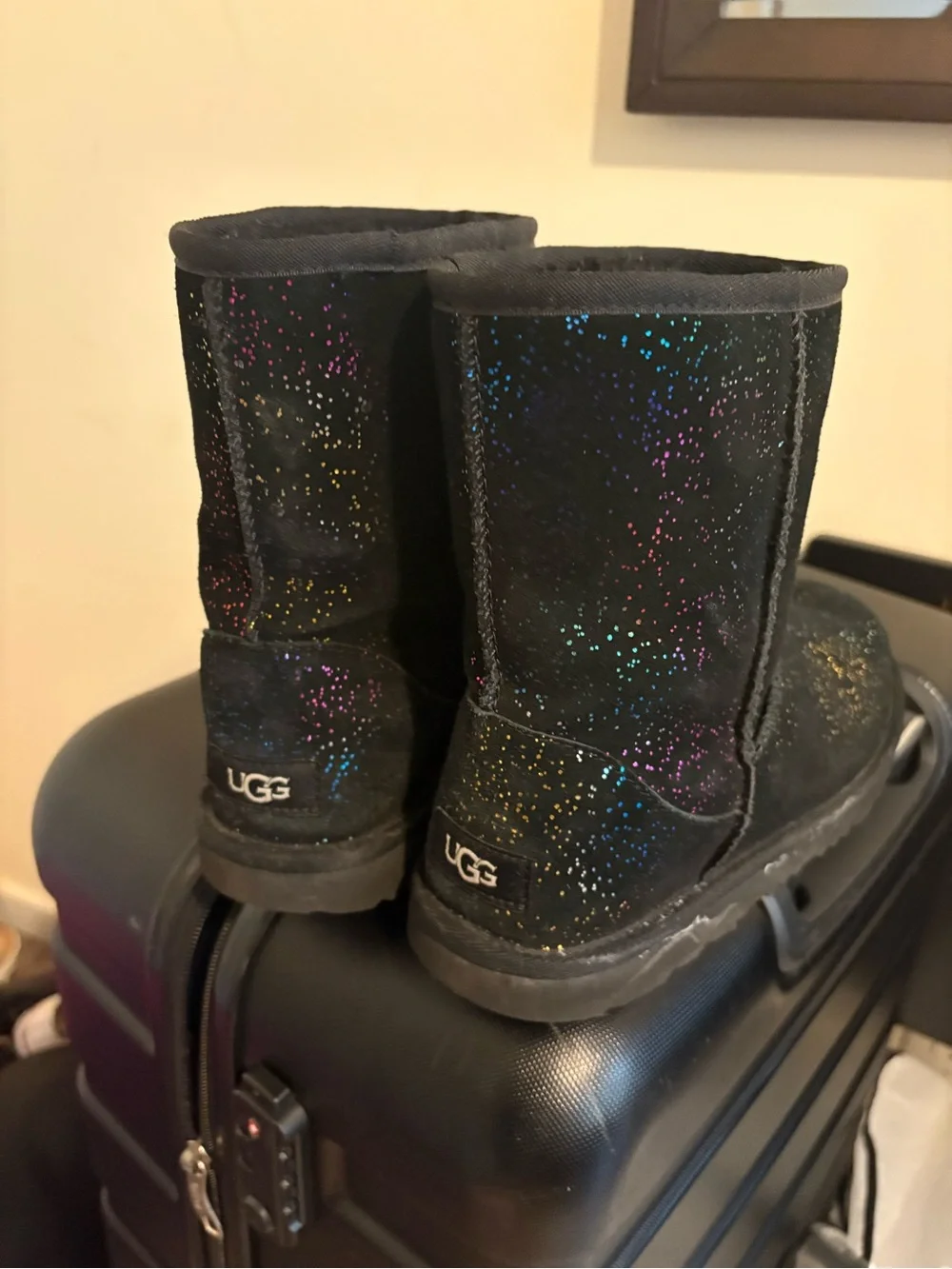 UGG Kids Black Glitter Rainbow Dot Boots